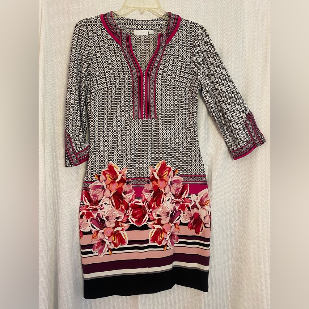 NY &Co Mini dress size XS Pink Floral & Print Polyester Spandex 3/4 sleeves